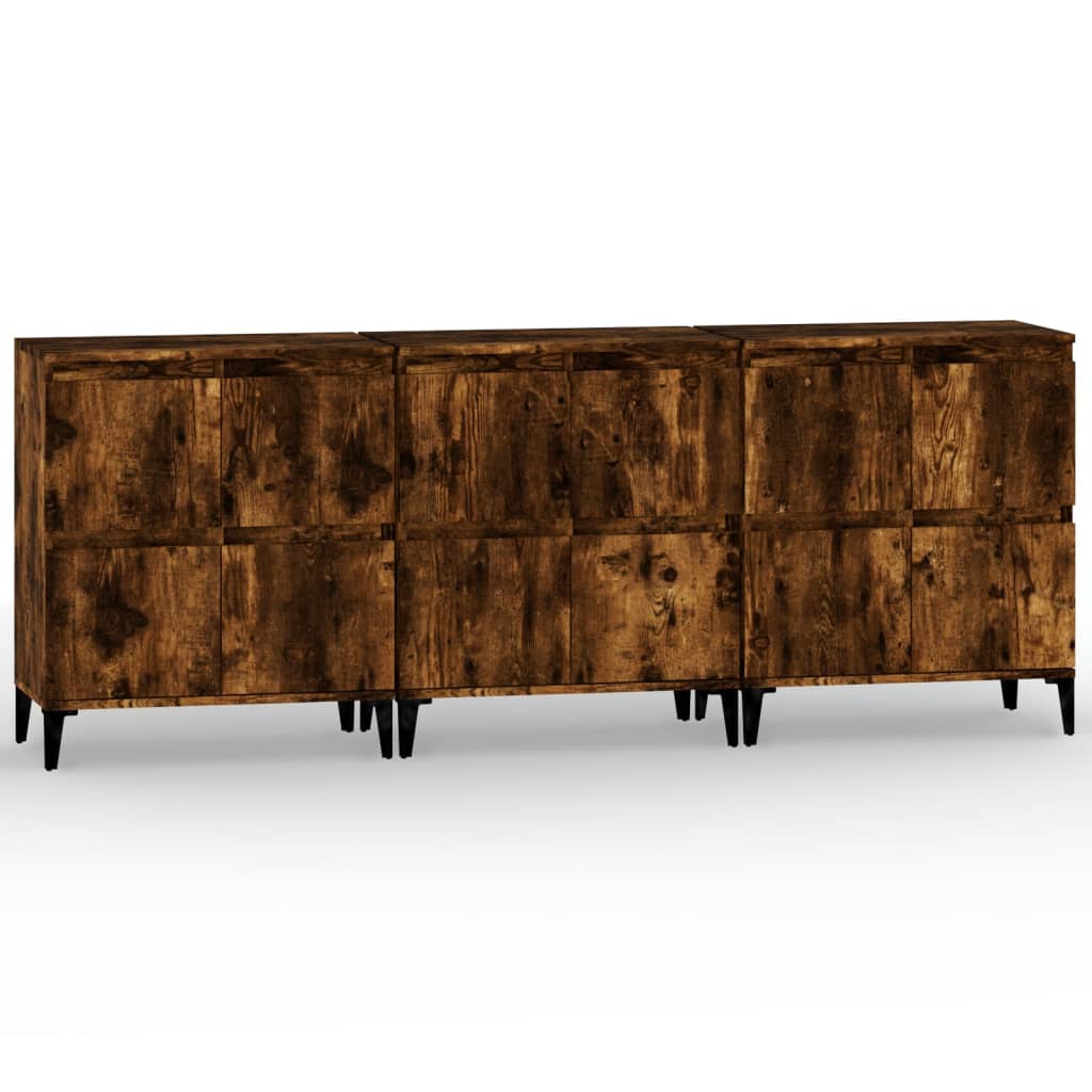 Dressoirs 3 st 60x35x70 cm bewerkt hout gerookt eikenkleurig