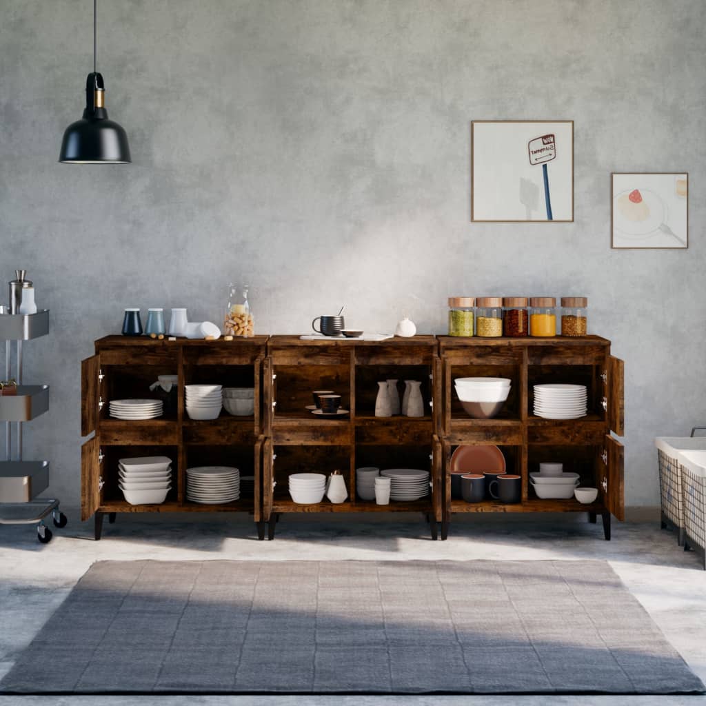 Dressoirs 3 st 60x35x70 cm bewerkt hout gerookt eikenkleurig