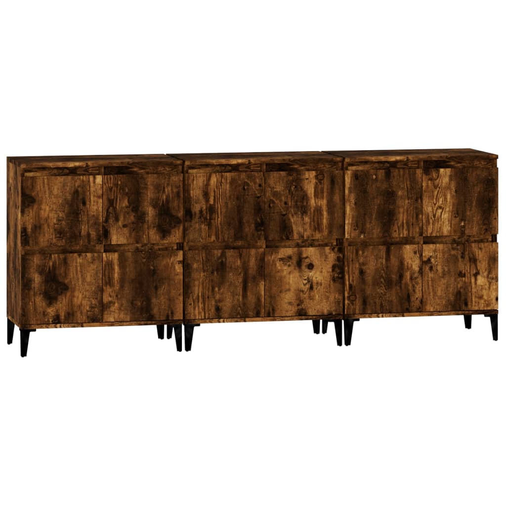 Dressoirs 3 st 60x35x70 cm bewerkt hout gerookt eikenkleurig