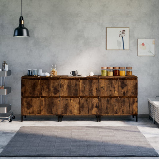 Dressoirs 3 st 60x35x70 cm bewerkt hout gerookt eikenkleurig