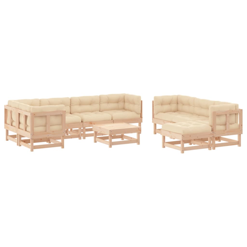 10-delige Loungeset met kussens massief hout