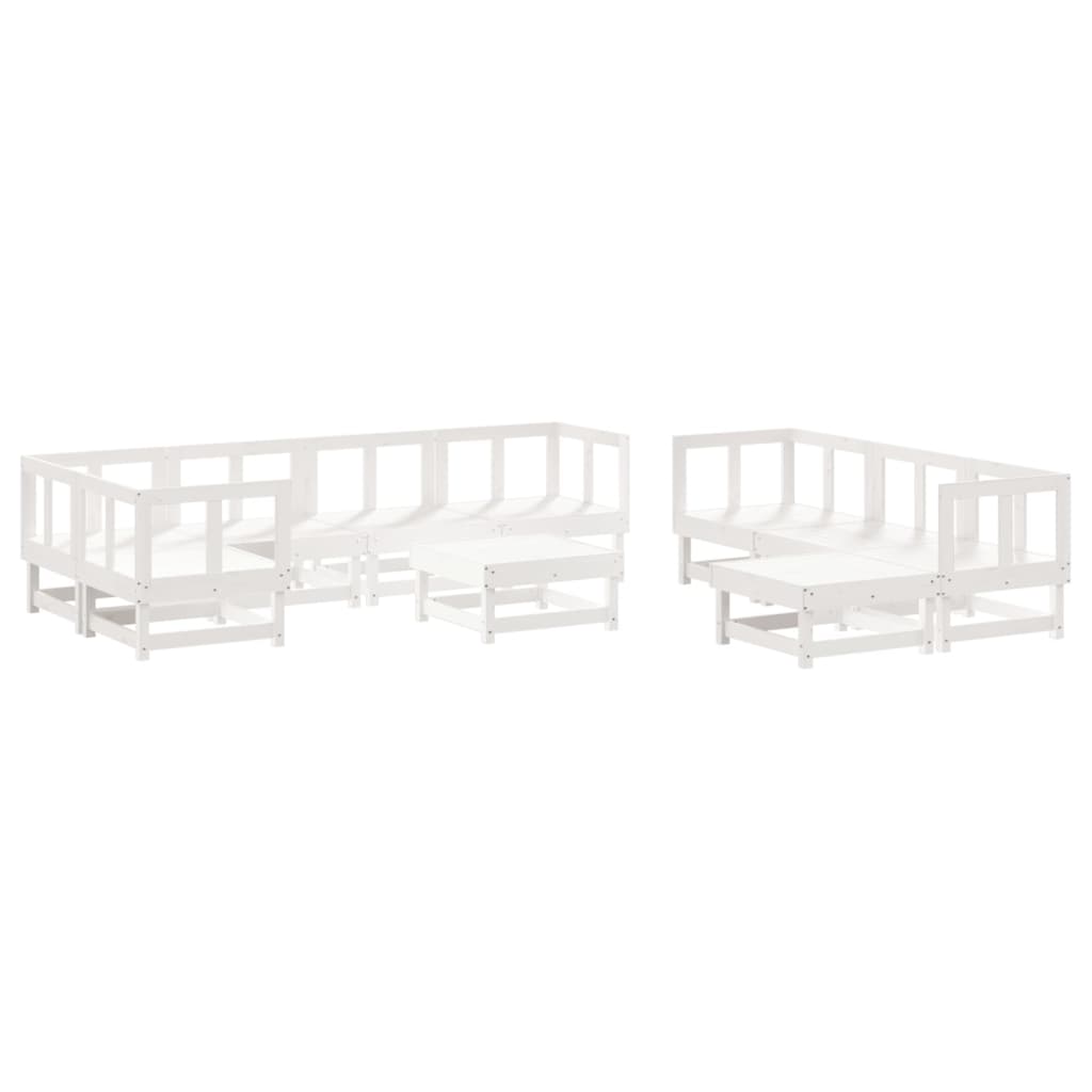 10-delige Loungeset met kussens massief hout wit