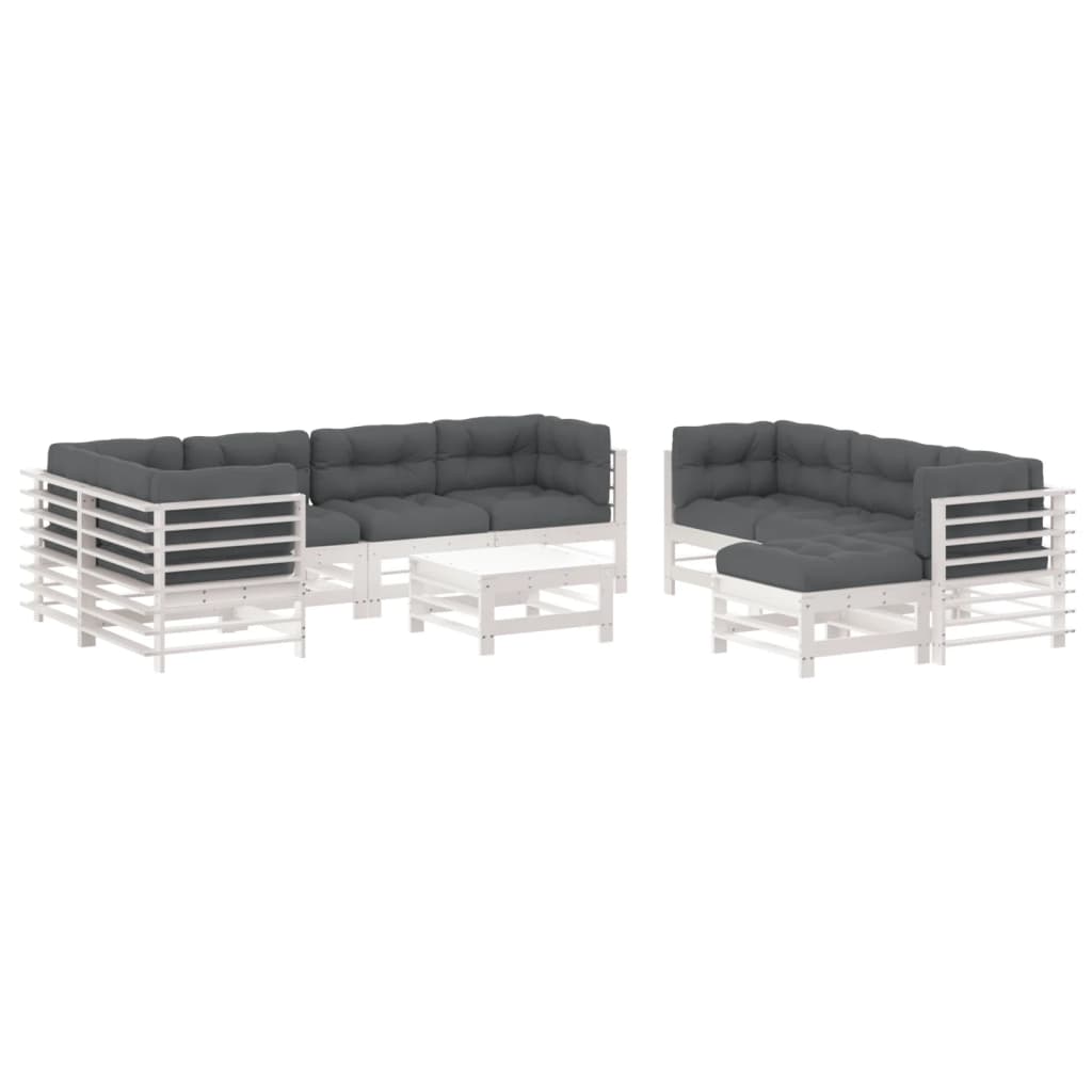 10-delige Loungeset met kussens massief hout wit