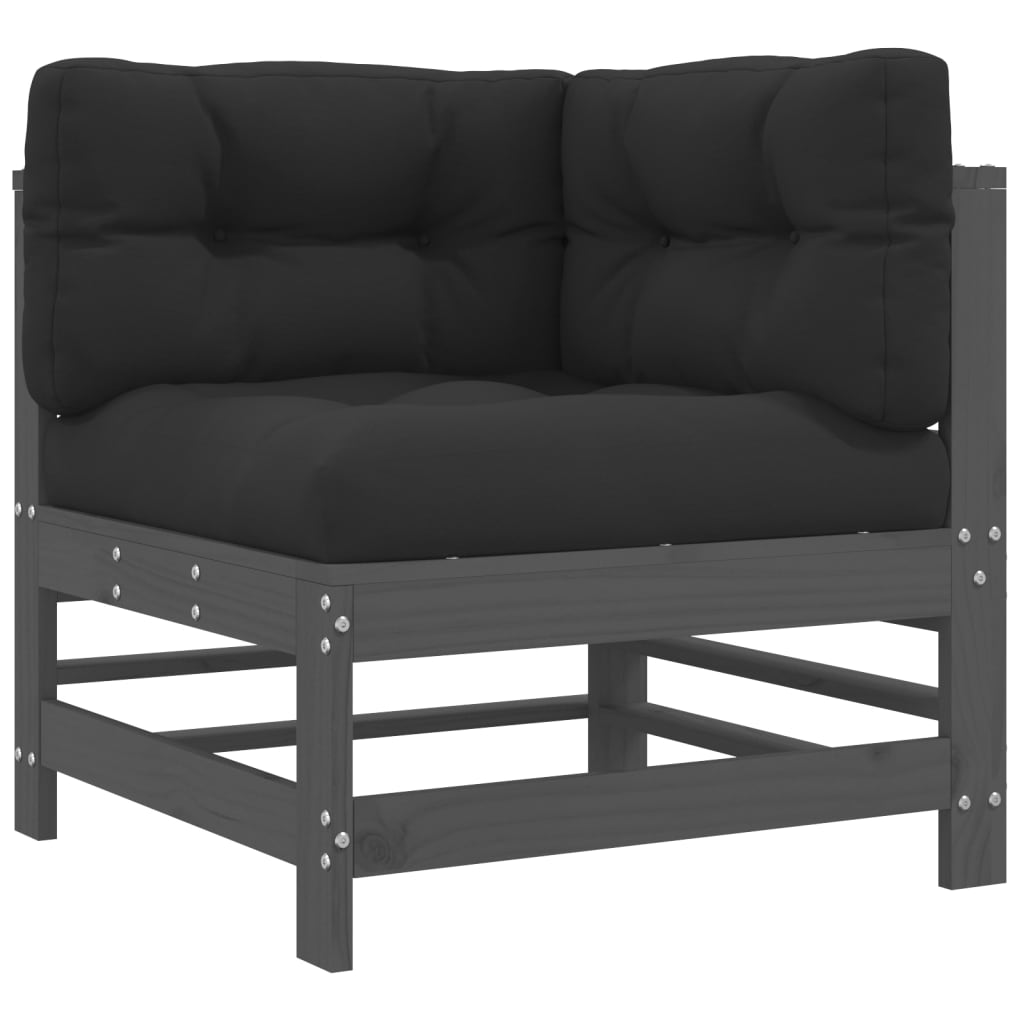 10-delige Loungeset met kussens massief hout grijs