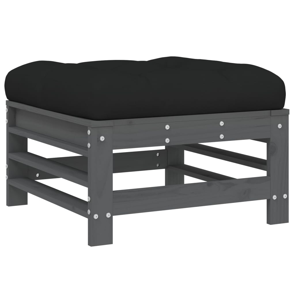 10-delige Loungeset met kussens massief hout grijs