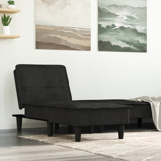 Multifunctionele Chaise longue fluweel zwart met slaapfunctie