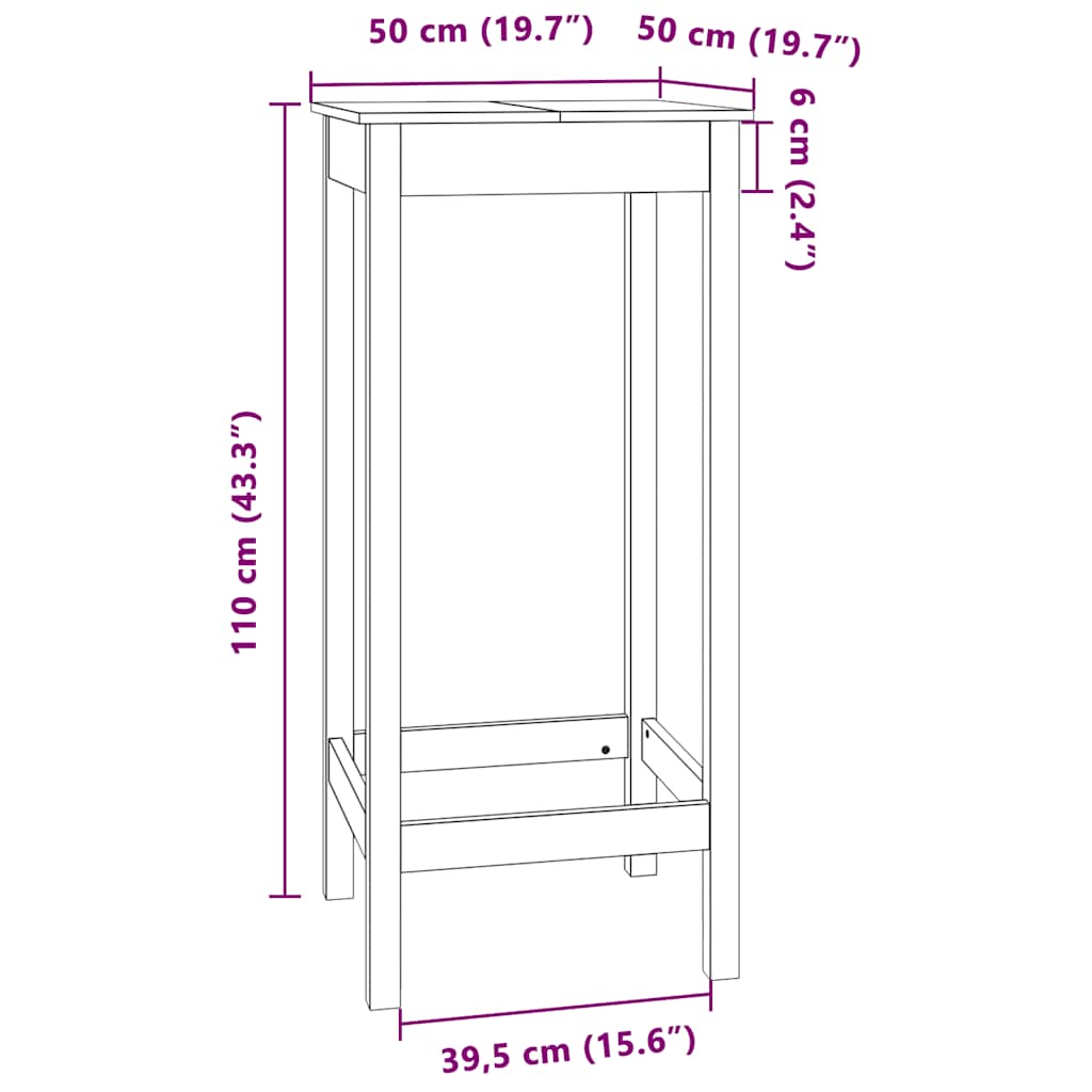 Bartafel 50x50x110 cm massief grenenhout wit