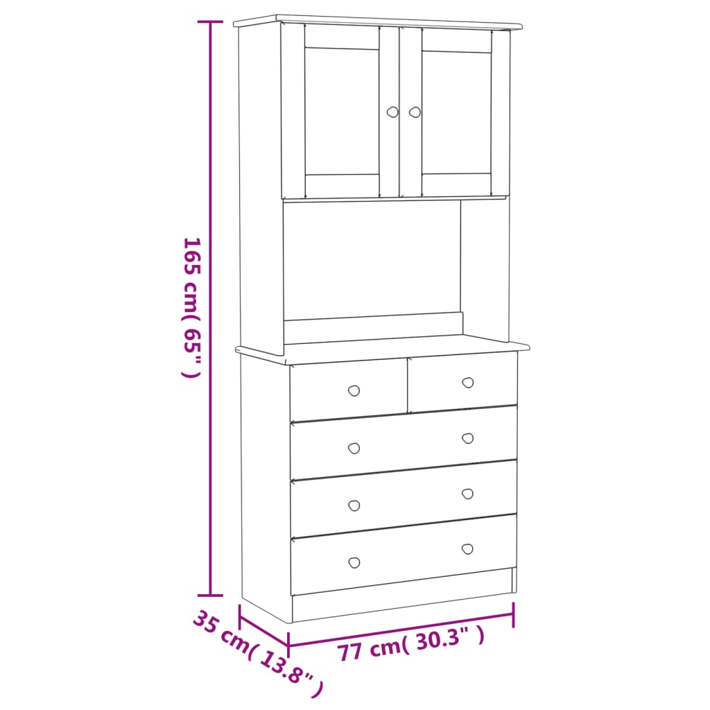 Hoge kast ALTA 77x35x165 cm massief grenenhout wit