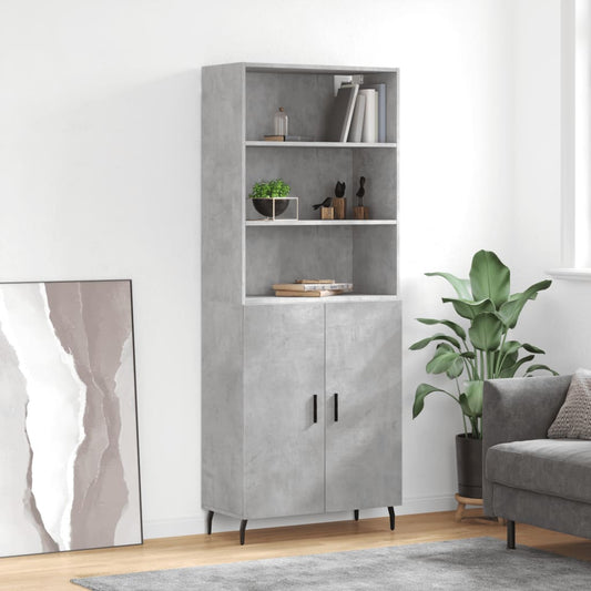 Hoge kast 69,5x34x180 cm bewerkt hout betongrijs