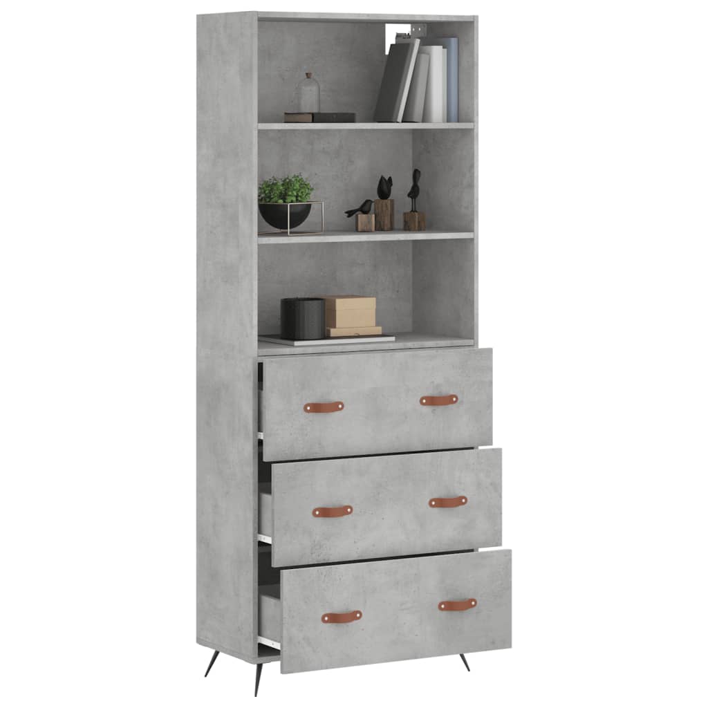 Hoge kast 69,5x34x180 cm bewerkt hout betongrijs