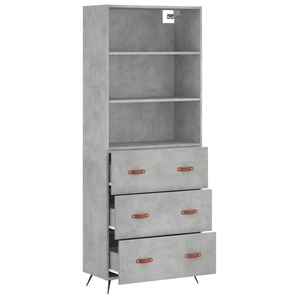 Hoge kast 69,5x34x180 cm bewerkt hout betongrijs