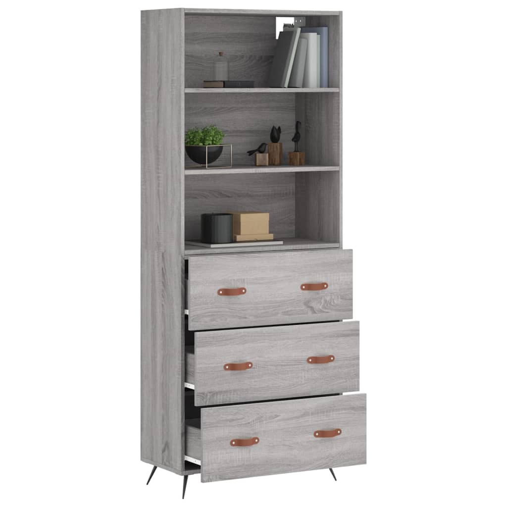 Hoge kast 69,5x34x180 cm bewerkt hout grijs sonoma eikenkleurig