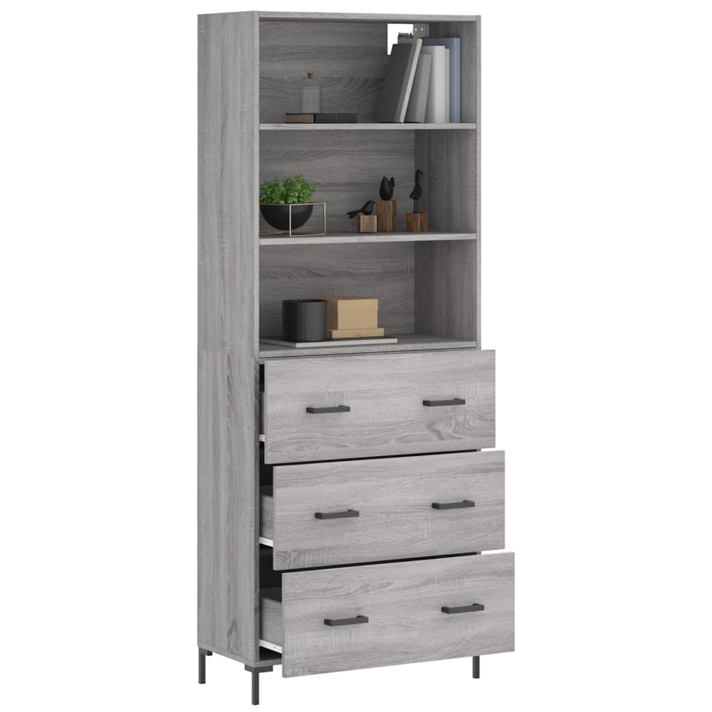 Hoge kast 69,5x34x180 cm bewerkt hout grijs sonoma eikenkleurig