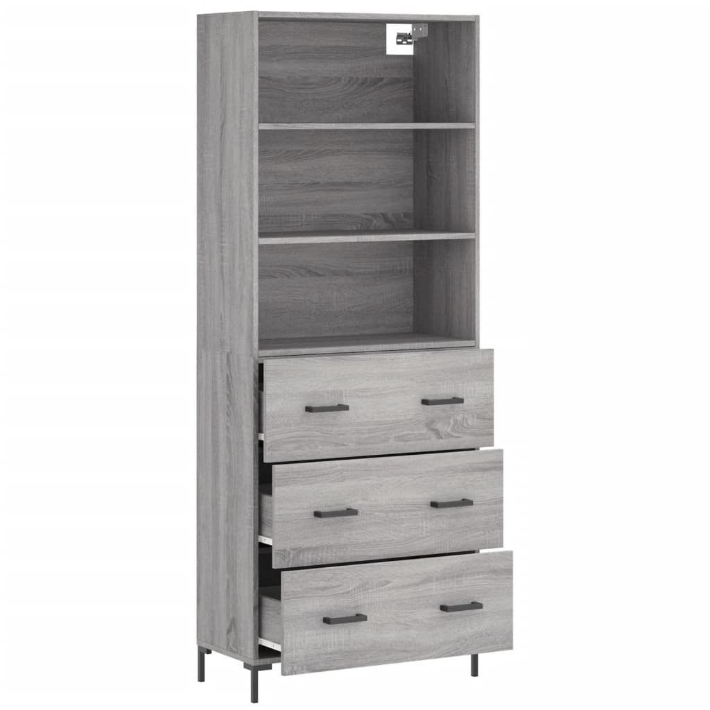 Hoge kast 69,5x34x180 cm bewerkt hout grijs sonoma eikenkleurig
