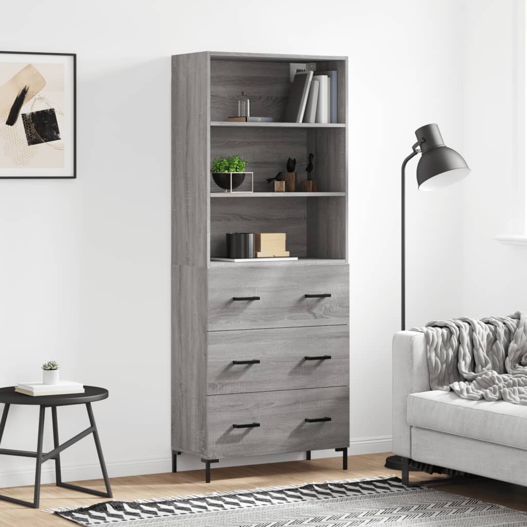 Hoge kast 69,5x34x180 cm bewerkt hout grijs sonoma eikenkleurig