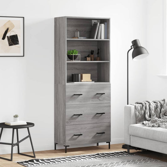 Hoge kast 69,5x34x180 cm bewerkt hout grijs sonoma eikenkleurig