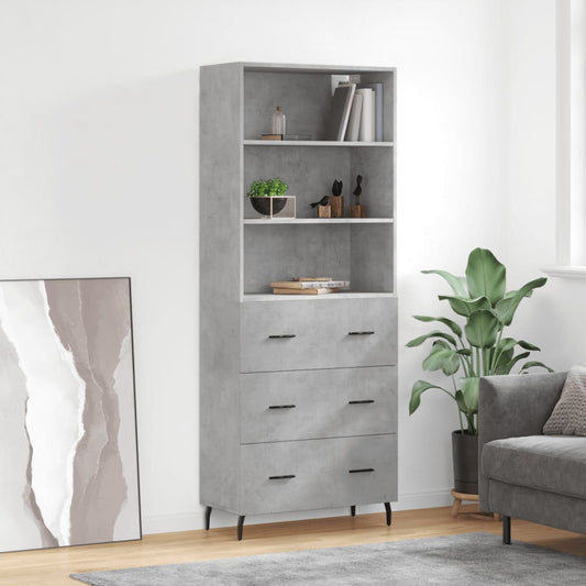 Hoge kast 69,5x34x180 cm bewerkt hout betongrijs