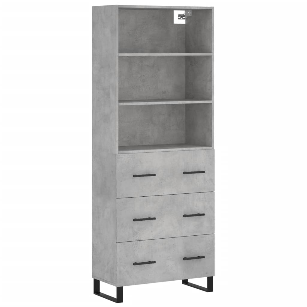 Hoge kast 69,5x34x180 cm bewerkt hout betongrijs