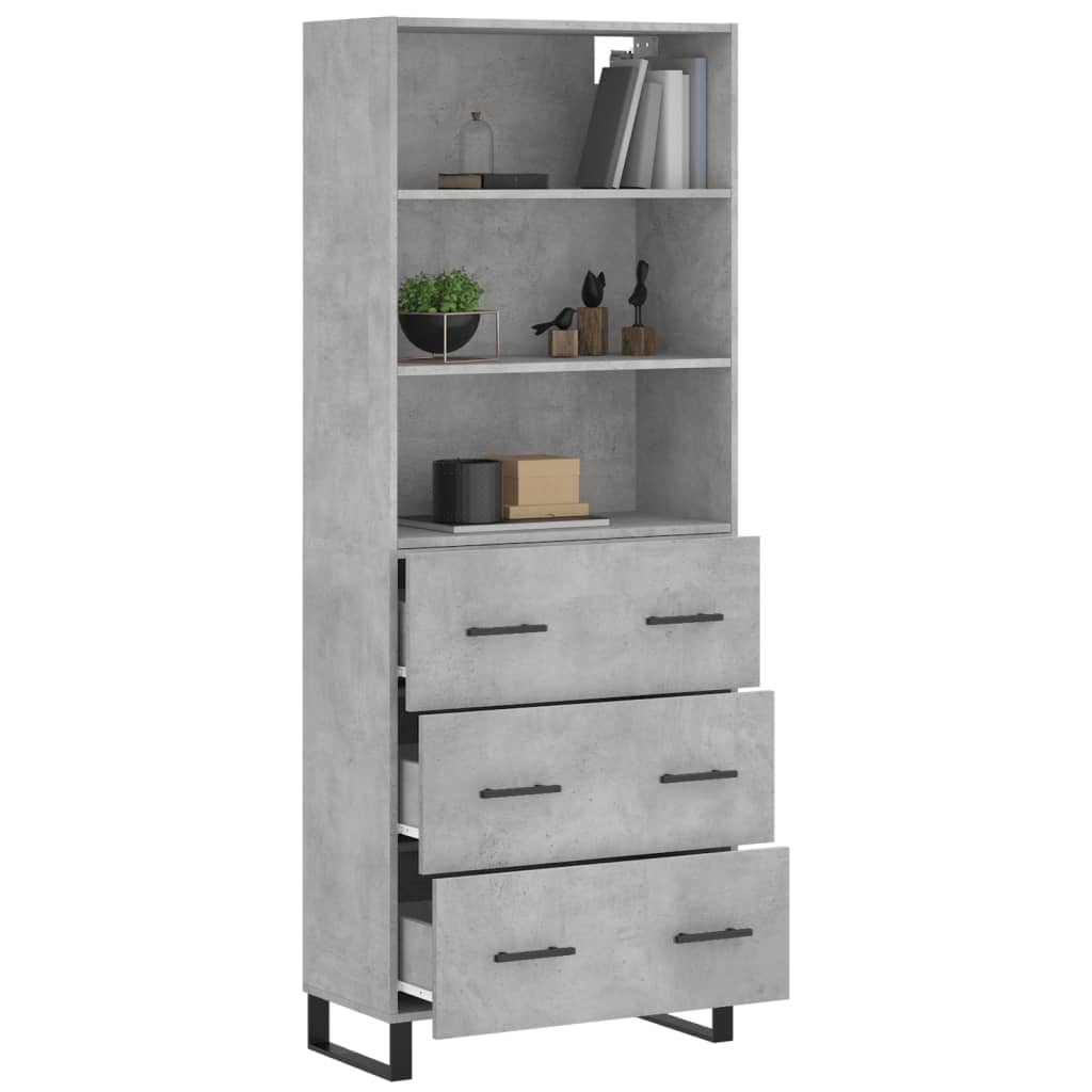 Hoge kast 69,5x34x180 cm bewerkt hout betongrijs