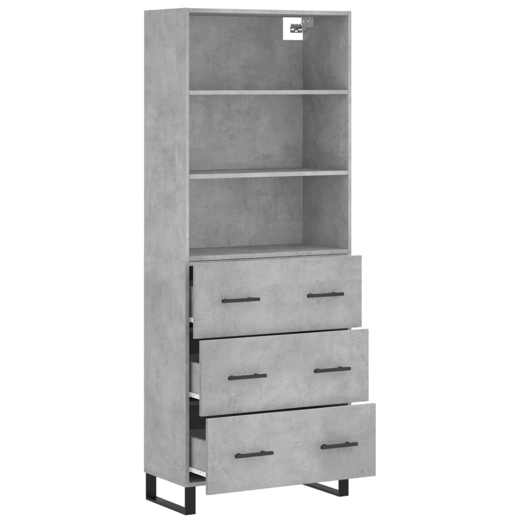 Hoge kast 69,5x34x180 cm bewerkt hout betongrijs