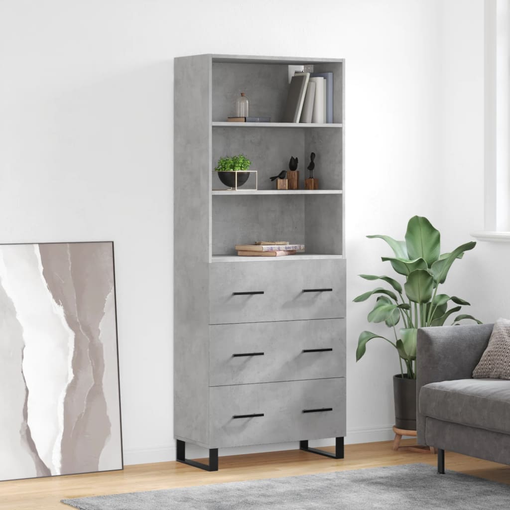 Hoge kast 69,5x34x180 cm bewerkt hout betongrijs