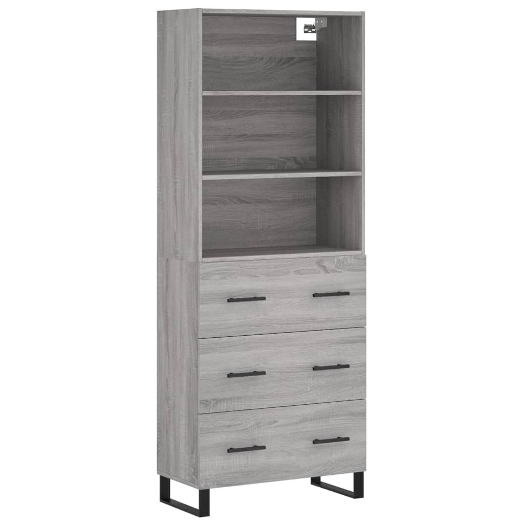 Hoge kast 69,5x34x180 cm bewerkt hout grijs sonoma eikenkleurig