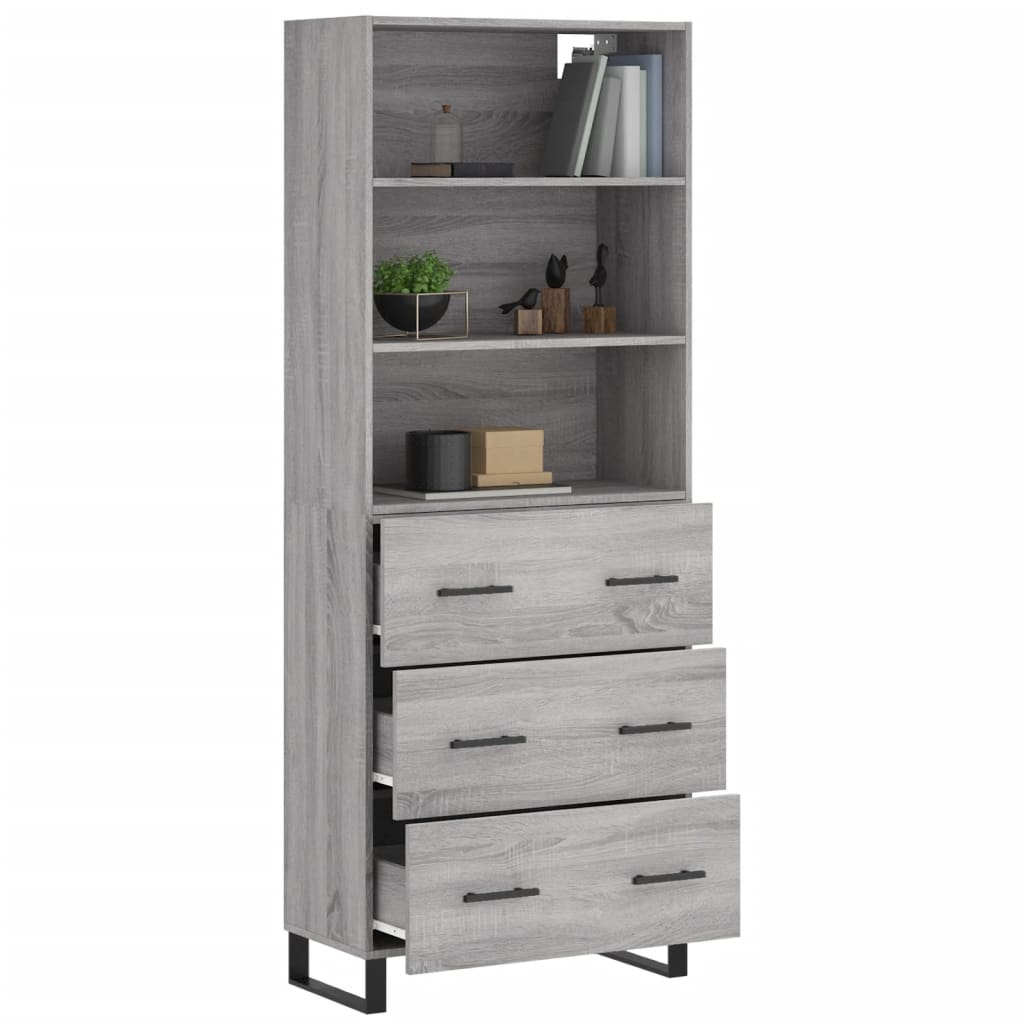 Hoge kast 69,5x34x180 cm bewerkt hout grijs sonoma eikenkleurig