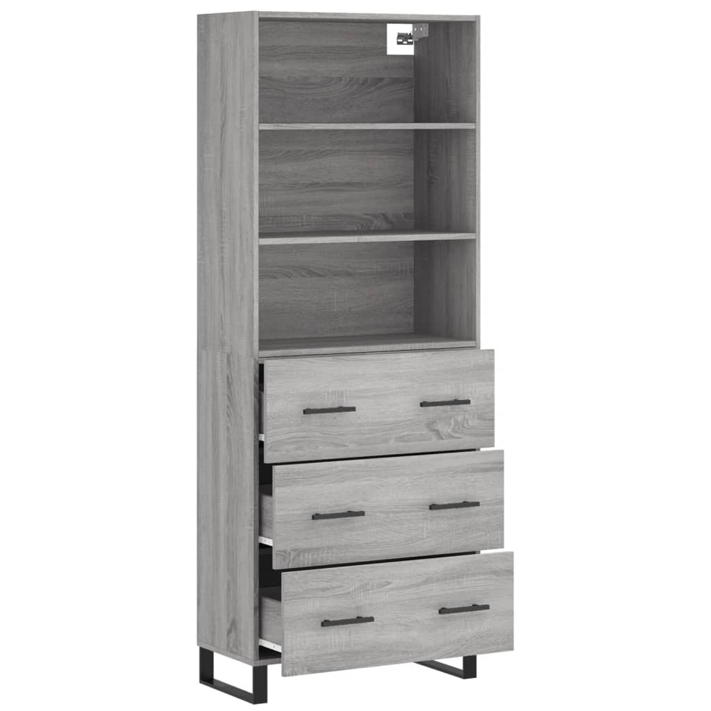 Hoge kast 69,5x34x180 cm bewerkt hout grijs sonoma eikenkleurig
