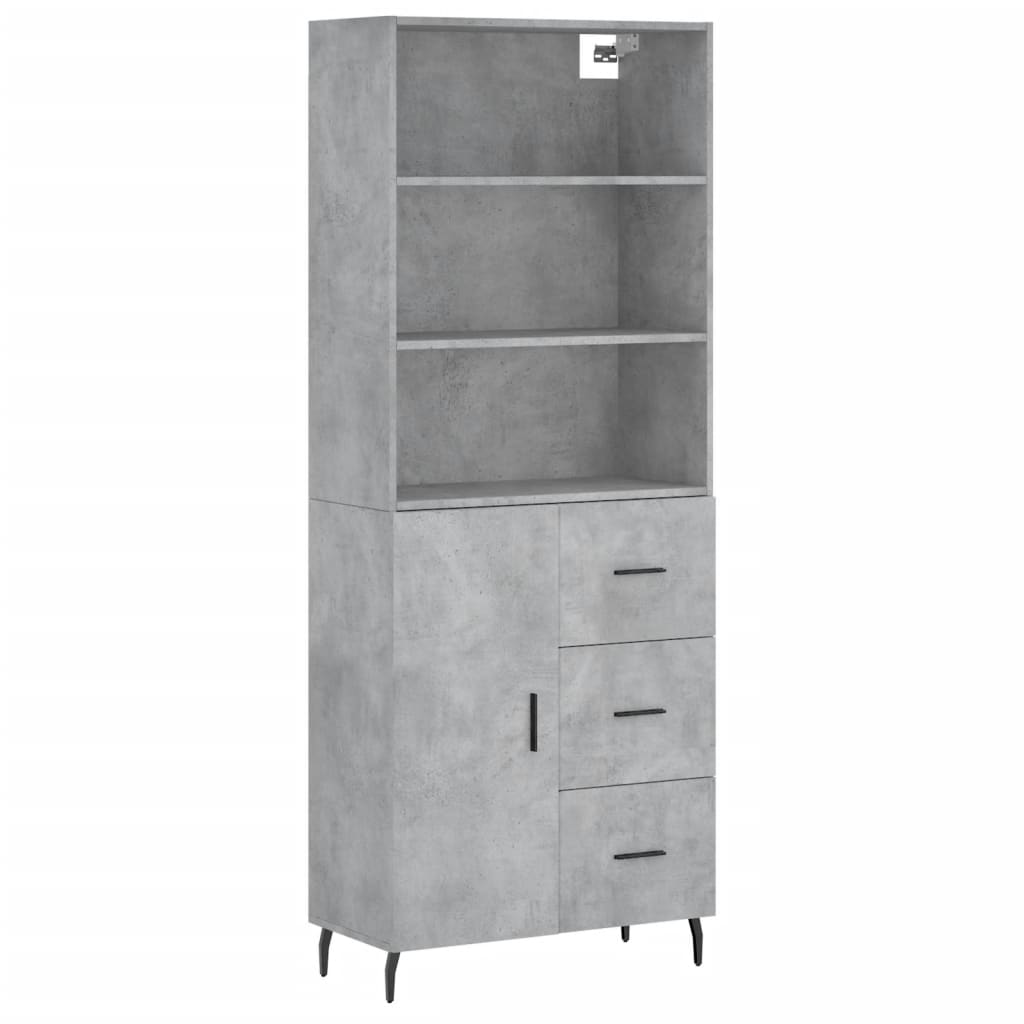 Hoge kast 69,5x34x180 cm bewerkt hout betongrijs
