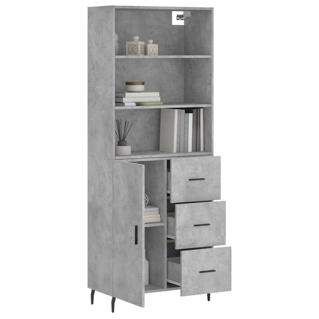 Hoge kast 69,5x34x180 cm bewerkt hout betongrijs