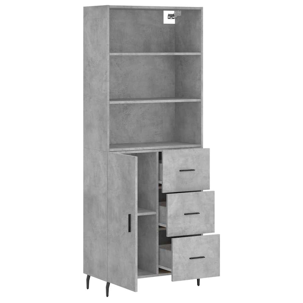 Hoge kast 69,5x34x180 cm bewerkt hout betongrijs