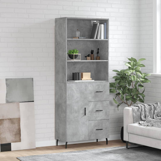 Hoge kast 69,5x34x180 cm bewerkt hout betongrijs
