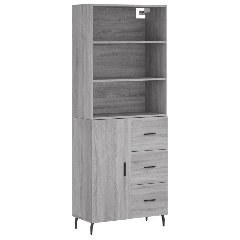 Hoge kast 69,5x34x180 cm bewerkt hout grijs sonoma eikenkleurig