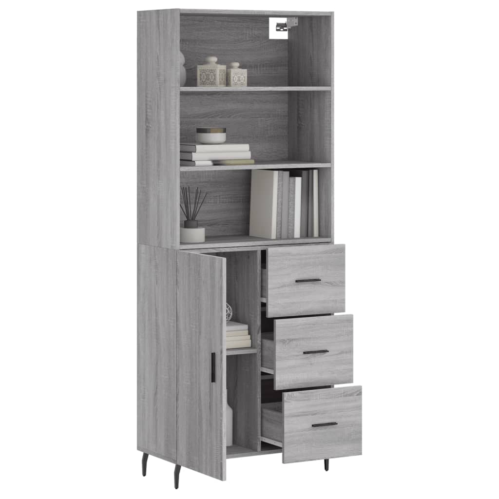 Hoge kast 69,5x34x180 cm bewerkt hout grijs sonoma eikenkleurig