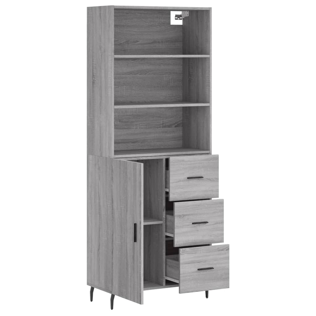 Hoge kast 69,5x34x180 cm bewerkt hout grijs sonoma eikenkleurig