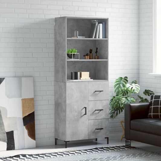 Hoge kast 69,5x34x180 cm bewerkt hout betongrijs