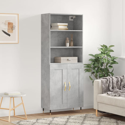 Hoge kast 69,5x34x180 cm bewerkt hout betongrijs
