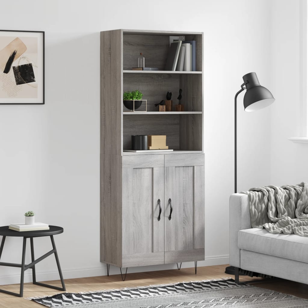 Hoge kast 69,5x34x180 cm bewerkt hout grijs sonoma eikenkleurig
