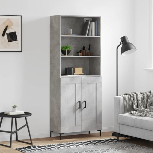 Hoge kast 69,5x34x180 cm bewerkt hout betongrijs
