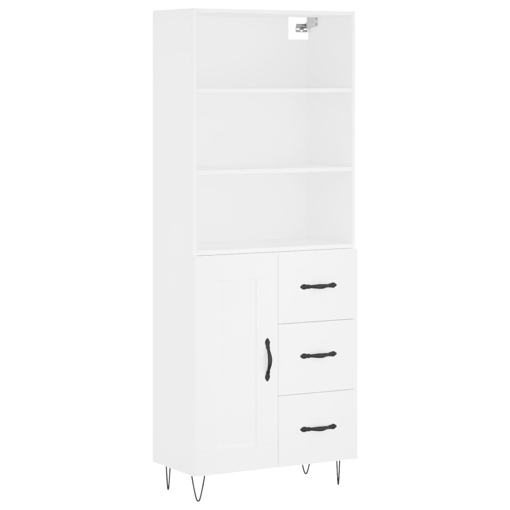 Hoge kast 69,5x34x180 cm bewerkt hout wit