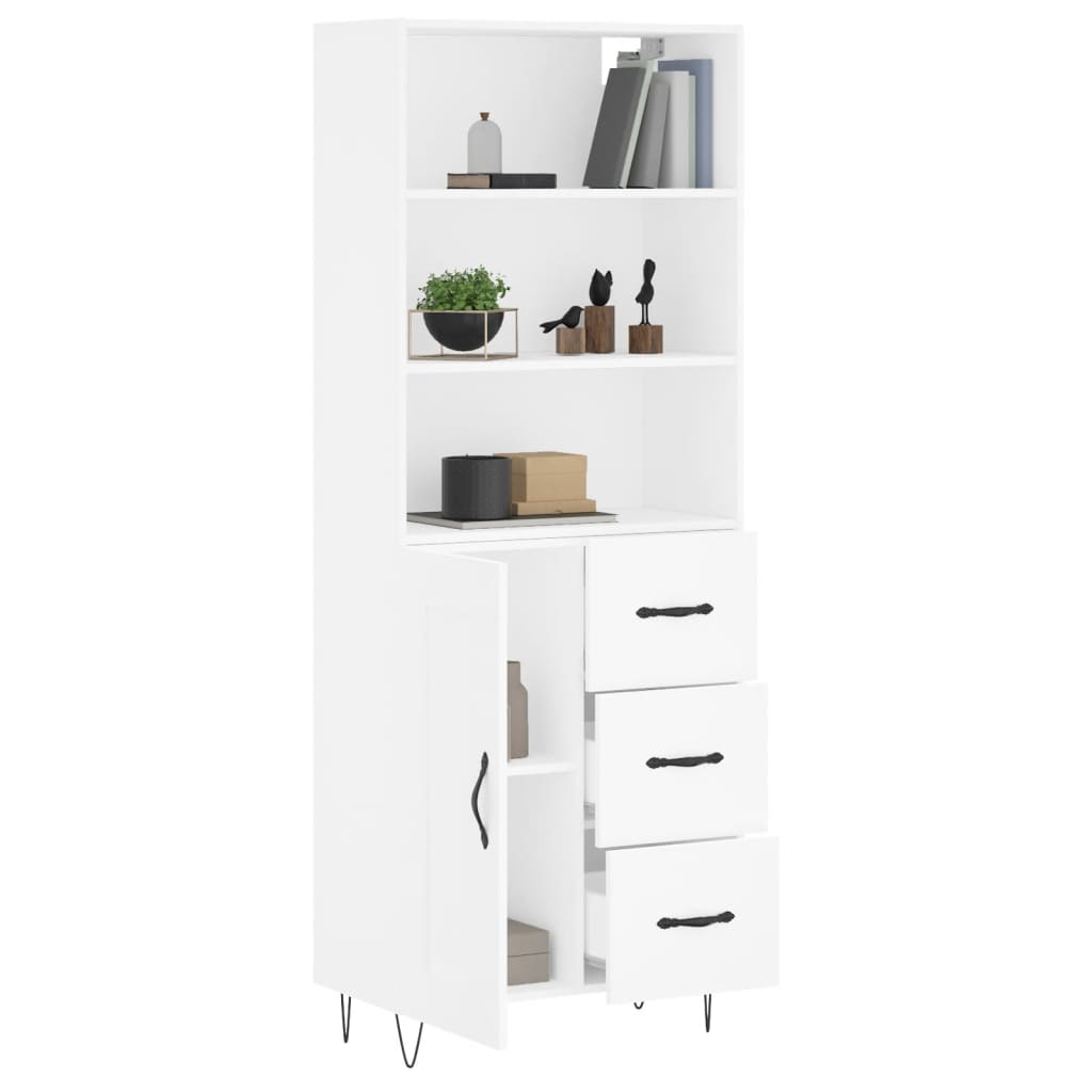 Hoge kast 69,5x34x180 cm bewerkt hout wit
