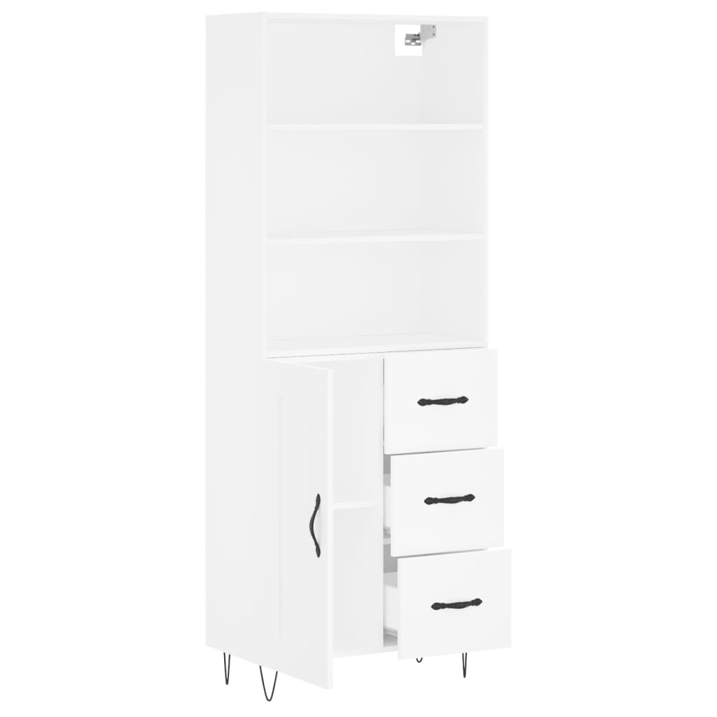 Hoge kast 69,5x34x180 cm bewerkt hout wit