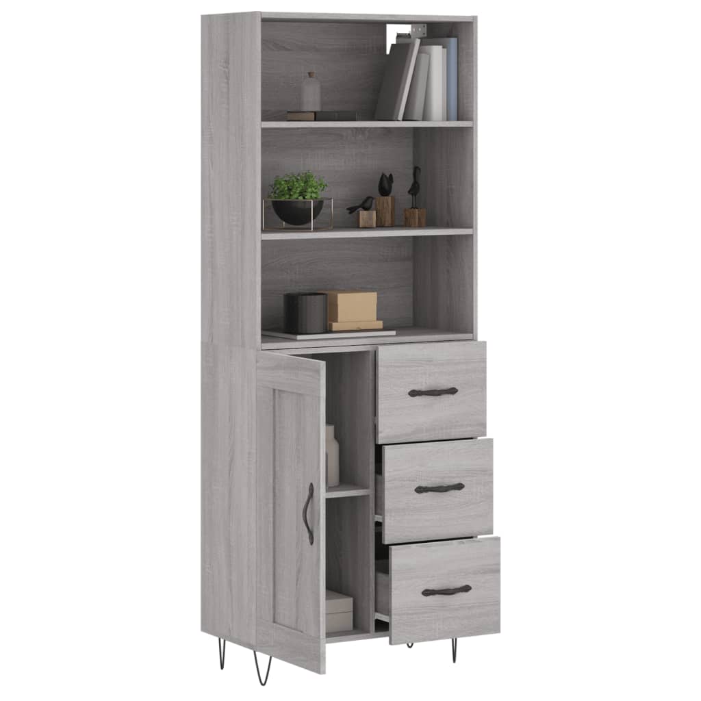 Hoge kast 69,5x34x180 cm bewerkt hout grijs sonoma eikenkleurig