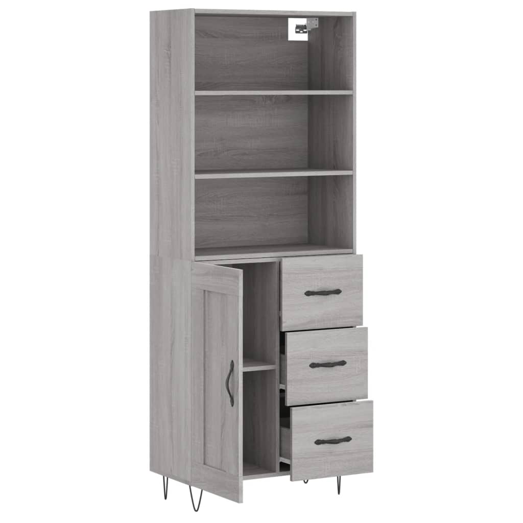 Hoge kast 69,5x34x180 cm bewerkt hout grijs sonoma eikenkleurig