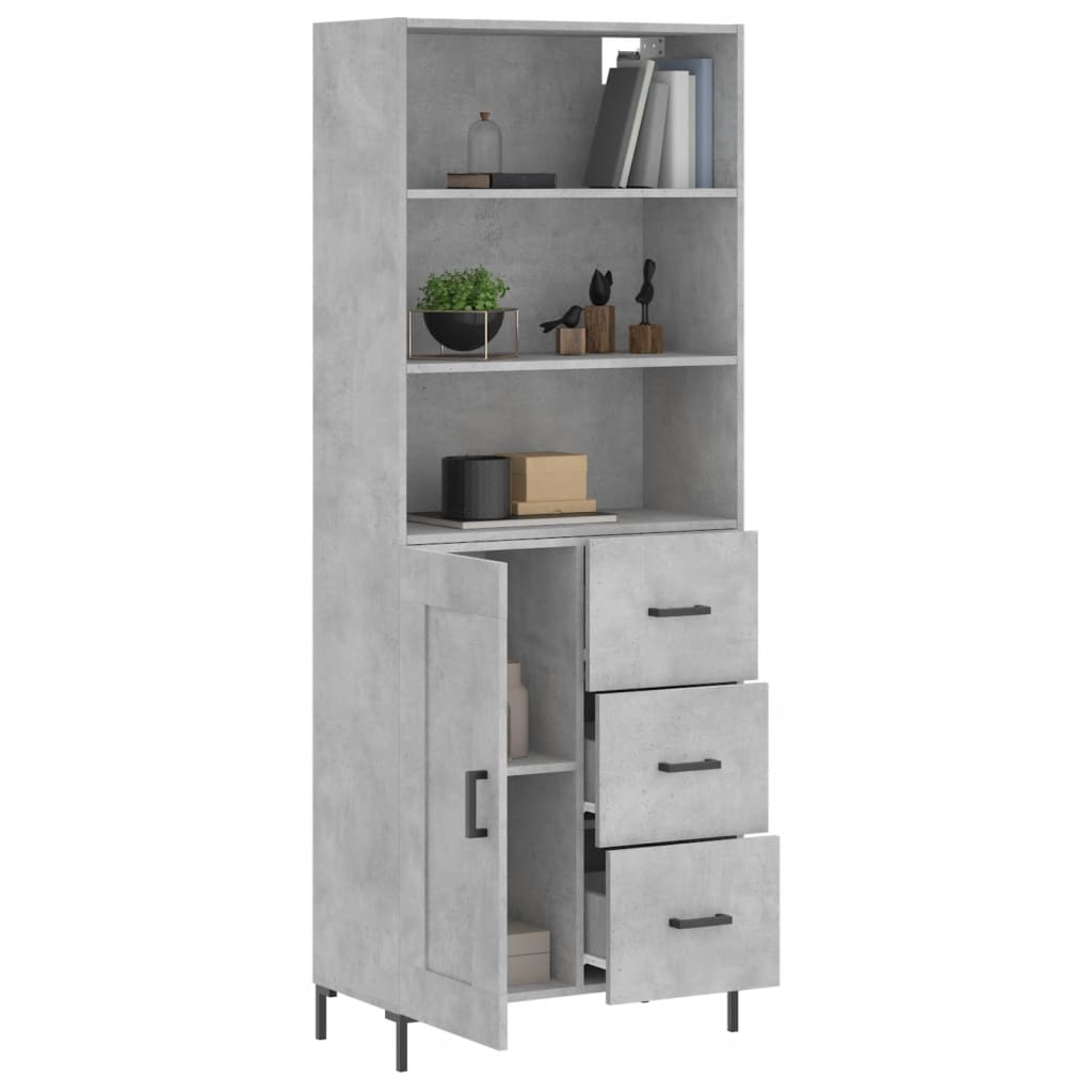 Hoge kast 69,5x34x180 cm bewerkt hout betongrijs