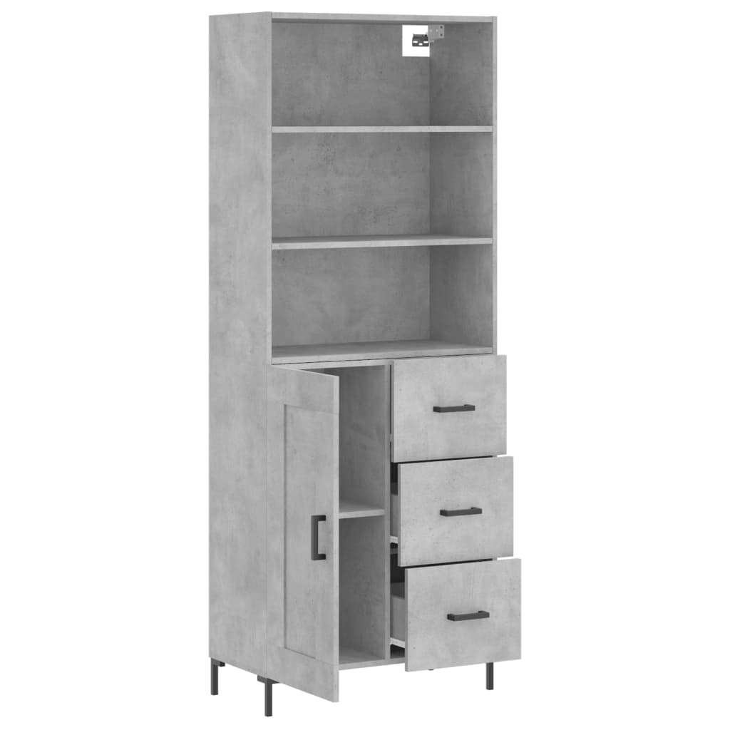 Hoge kast 69,5x34x180 cm bewerkt hout betongrijs