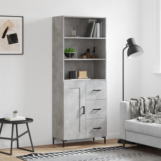 Hoge kast 69,5x34x180 cm bewerkt hout betongrijs