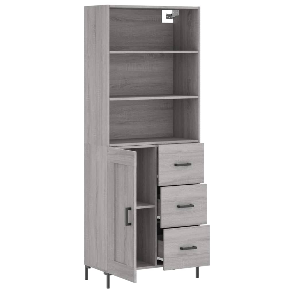 Hoge kast 69,5x34x180 cm bewerkt hout grijs sonoma eikenkleurig