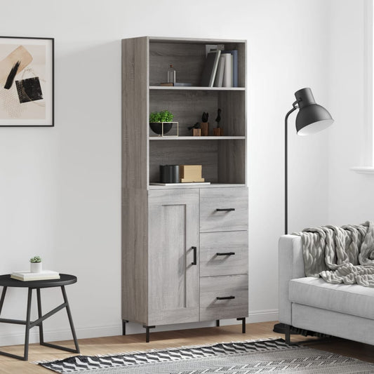 Hoge kast 69,5x34x180 cm bewerkt hout grijs sonoma eikenkleurig