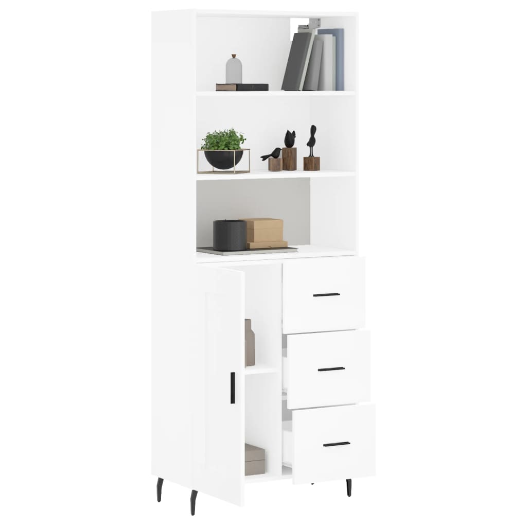 Hoge kast 69,5x34x180 cm bewerkt hout wit